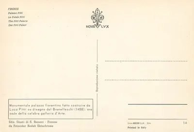 Palazzo Pitti — Florenca — wydawca NOVA LVX, n°14 — Rewers