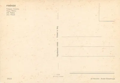 Florença - Palazzo Vecchio — editor Pitigliano, n° 3023 — Verso