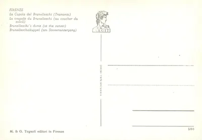 Florenca — DOME BRUNELLESCHI przy zachodzie słońca — M. & G. Tognoli, nr 580 — Rewers