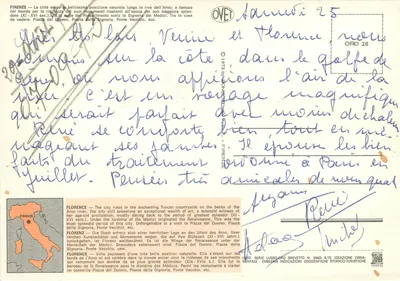Firenze — Widok panoramiczny i statua Dawida — Wydawca Ovet, seria Oro 28 — Rewers