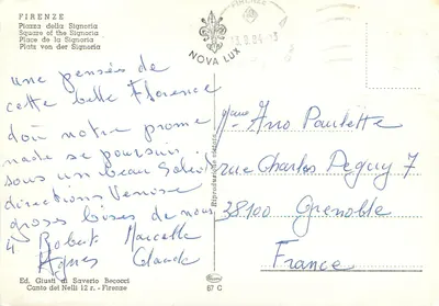 Piazza della Signoria — Florença — Ed. Giusti di Saverio Becocci, n° 67 C — Verso