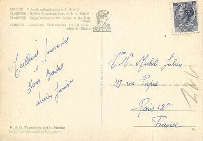 Florenca – Odbicia nocy na Mostku Świętej Trójcy – M. & C. Tognoli, Florenca — Rewers