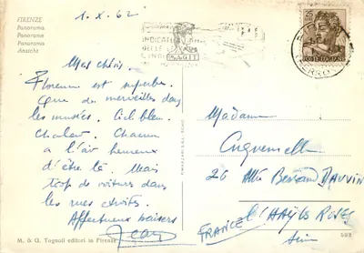 Florença — panorama — M. & G. Tognoli in Firenze, n° 592 — Verso