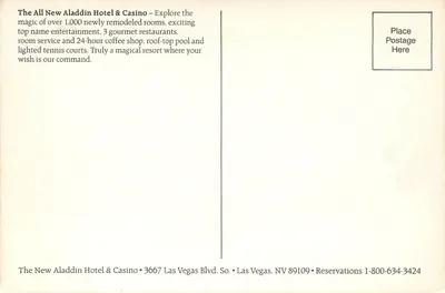 Aladdin Hotel & Casino — Las Vegas — wydawca nieodczytalny — Rewers