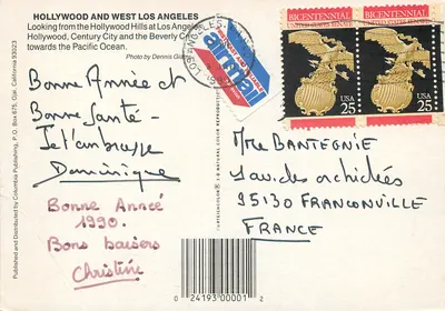Hollywood — West Los Angeles — widok z wzniesień Hollywood — wydawca Columbia Publishing, nr 93023 — Rewers