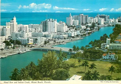 Hotel Row and Indian Creek, Miami Beach, Florida — Foto E. Ludwig, John Hinde Studios