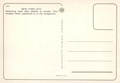 Nowy Jork — zachodzie słońca na zachodnim horyzoncie — Alfred Meitner, Inc. n°1241 — Rewers