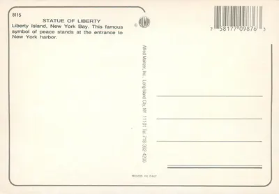 Statue of Liberty — New York — Alfred Manzer, Inc. — Rückseite