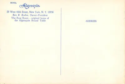 Sala de jantar do Hotel Algonquin — Nova Iorque — editor Hotel Algonquin — Verso
