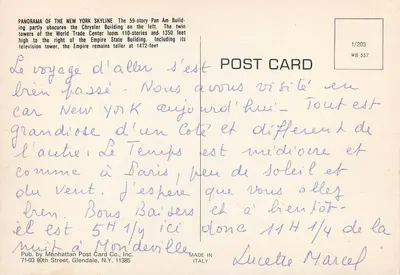 Nowy Jork - Budynek Pan Am i Empire State Building — Manhattan Post Card Co. Inc. nr 1/203 — Rewers