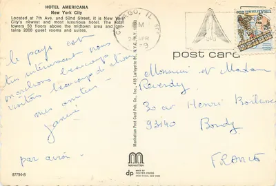 Hotel Americana — Nowy Jork — wydawca Manhattan Press, n° 87794-B — Rewers