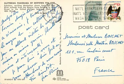 Panorama brilhante de Midtown Manhattan — Nova York — Manhattan Post Card Co. Inc. n° DT-65455-C — Verso
