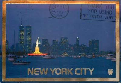 Nova York — vista do porto com a Estátua da Liberdade e as Torres Gêmeas — Golden Apple Prints