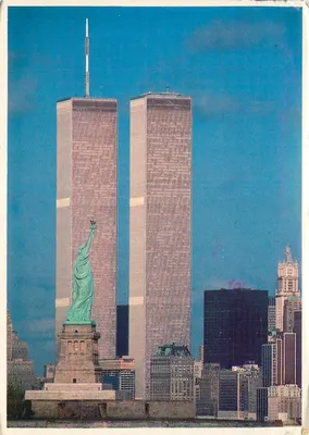 Estátua da Liberdade — Torres Gêmeas do World Trade Center — Manhattan Post Card Co.