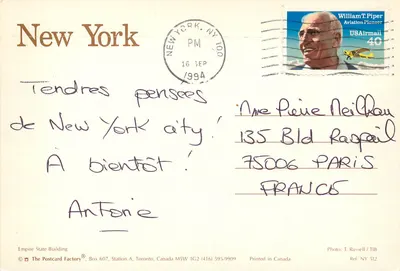 Empire State Building — New York City — The Postcard Factory, n° NY 512 — Verso