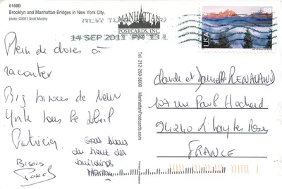 Brooklyn Bridge - Manhattan Bridge — New York City — Manhattan Postcards, Inc. n°6188B — Back