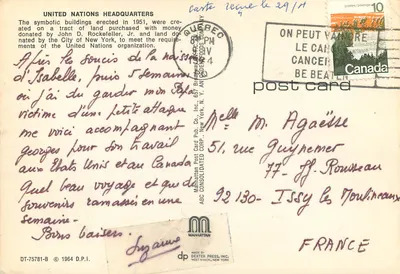New York — Sede de las Naciones Unidas — Manhattan Post Card Company — Reverso