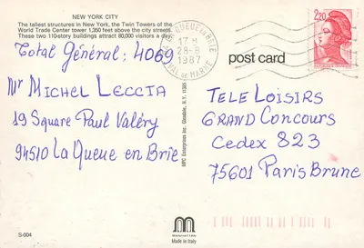 Nova York — Torres Gêmeas do World Trade Center — MPC Enterprises Inc. S-004 — Verso