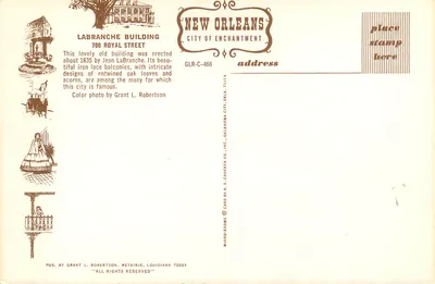 Labranche Building — 700 Royal Street — New Orleans City of Enchantment, GLR-C-466 — Rückseite