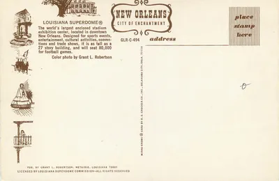 Louisiana Superdome — New Orleans — H.S. Crocker Co. GLR-C-494 — Verso