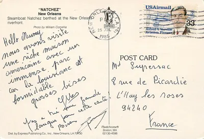 Steamboat Natchez — Frente do rio de Nova Orleans — Express Publishing Co., LA 70130 — Verso