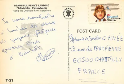 Penn's Landing — Filadélfia, Pensilvânia — Edição Souvenir, Art Color Card Distributors, T-21 — Verso