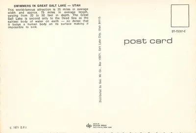 Nadadores no lago salgado — Utah — editor Dexter Press, n° DT-75287-C — Verso