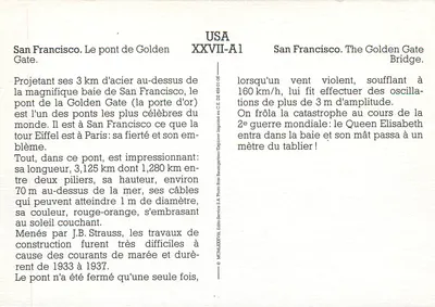 San Francisco — O ponte Golden Gate — USA XXVII-A1 — Verso