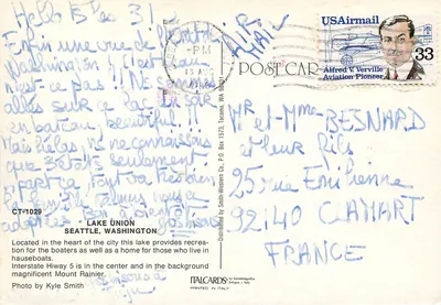Lake Union, Seattle — vista com o monte Rainier — ITALCARDS, n° CT-1029 — Verso