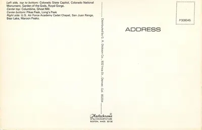 Colorado — Greetings from Colorado — G.R. Dickson Co. — Verso