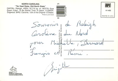 Carolina do Norte — Saudações da Carolina do Norte — APS — Verso