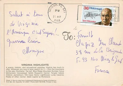 Virgínia — paisagens e monumentos — Ron & Linda Card, n° 23947 — Verso