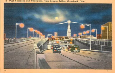 Aproximação ocidental e subpassagem, ponte da Avenida Principal — Cleveland, Ohio — Tichnor Bros. Inc. n° 67971