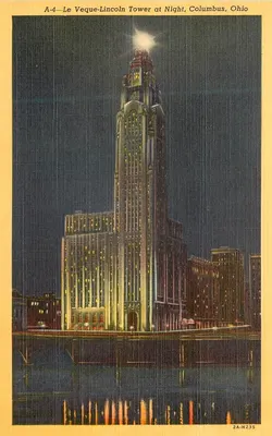 Le Veque-Lincoln Tower — vista noturna — W. E. Curteich, Chicago