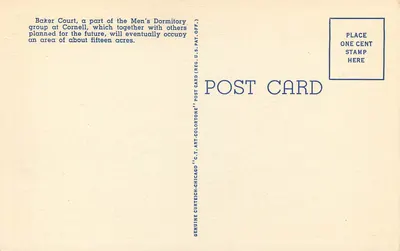 Baker Court, Universidade de Cornell, Ithaca, N.Y. — editor C.T. Art-Coltorne, número de série 5A-H2482 — Verso