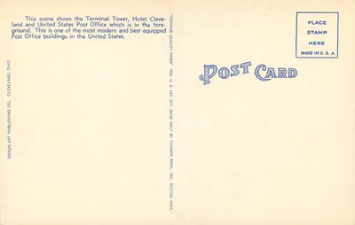 Terminal Tower, Hotel Cleveland i U.S. Post Office — Cleveland, Ohio — Tichnor Bros. Inc. — Rewers