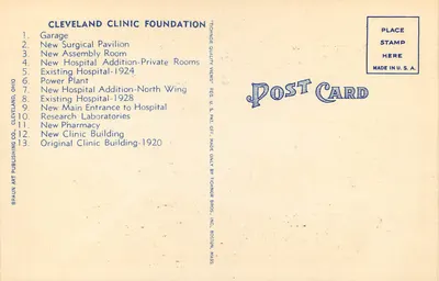 Cleveland Clinic Foundation — vue aérienne — Technor Art Publishing Co. — Verso