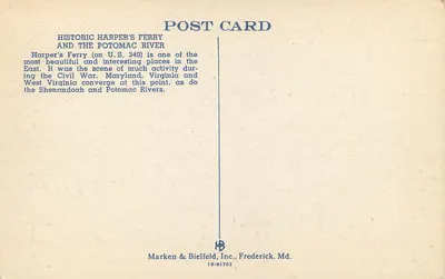 Harper's Ferry Histórico e o Rio Potomac — Marken & Bielfeld, Inc. n° 1B-H1705 — Verso