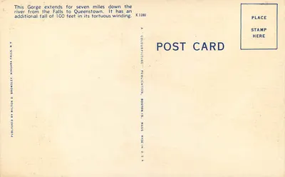 A Grande Gorge do rio Niagara, Niagara Falls — Publicação D. BROMSLEY, Boston, n° NF-21 — Verso