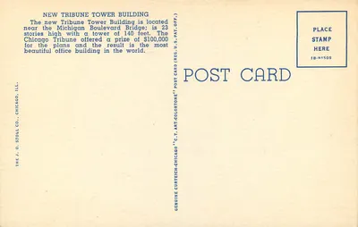 Torre Tribune à Noite — Chicago — Curt Teich & Co., Inc. n° 101 — Verso