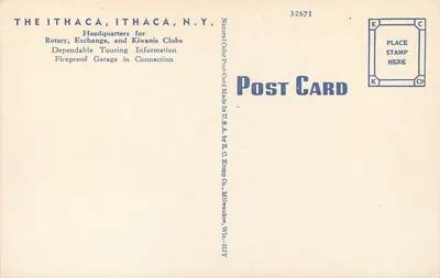 O famoso "DUTCH KITCHEN" — Hotel Ithaca — Ithaca, N.Y. — Verso