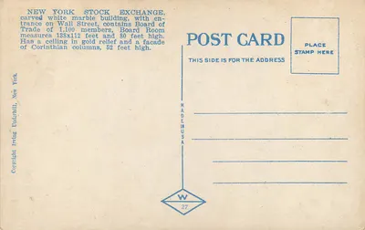 New York Stock Exchange, New York City — publisher Irving Underhill, no. 27 — Back