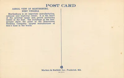 Widok z powietrza z Martinsburg, Wirginia Zachodnia — 165 — Marken & Bielfeld, Inc., Frederick, Md. — Rewers
