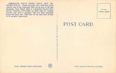 Amerykańskie Wodospady z Wyspy Diabła, Niagara Falls — seria 273, wydawca nieznany — Rewers