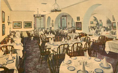 Sala de jantar do Prince George Hotel — New England Dining Room — editor Andrews Co. n° E-9801