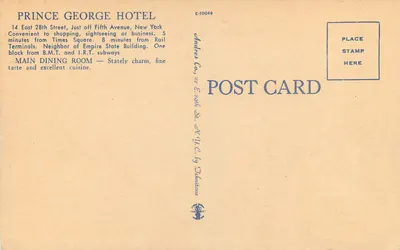 Sala de jantar principal — Hotel Prince George — Nova Iorque — Verso
