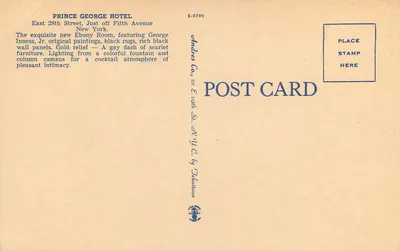 Sala Ebene — Hotel Prince George — Charles Co. n° E-9789 — Verso