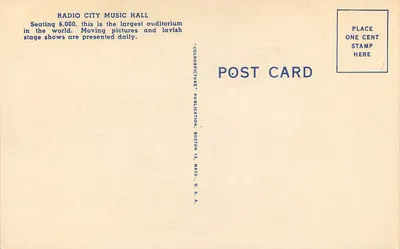 Radio City Music Hall — Nova York — Colourpicture Publication, Boston — Verso
