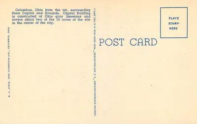 Capitol Square, no centro de Columbus, Ohio — A-34 — Aero-Graphic Corp. — 7A-H3264 — Verso