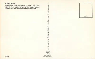 Midway Point — Carmel Bay, California — Bell Magazine Agency, C303 — Back